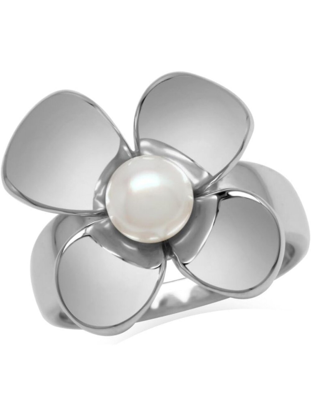 Elegant 6MM White Freshwater Pearl & 925 Sterling Silver Flower Ring